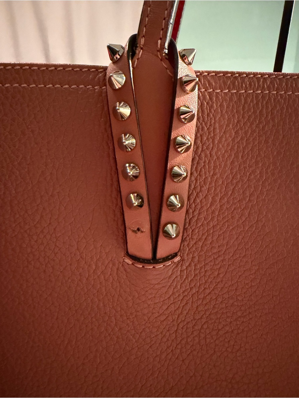 Christian Louboutin Brown Stud-Trim Leather Tote with Red Base - Picture 2 of 10